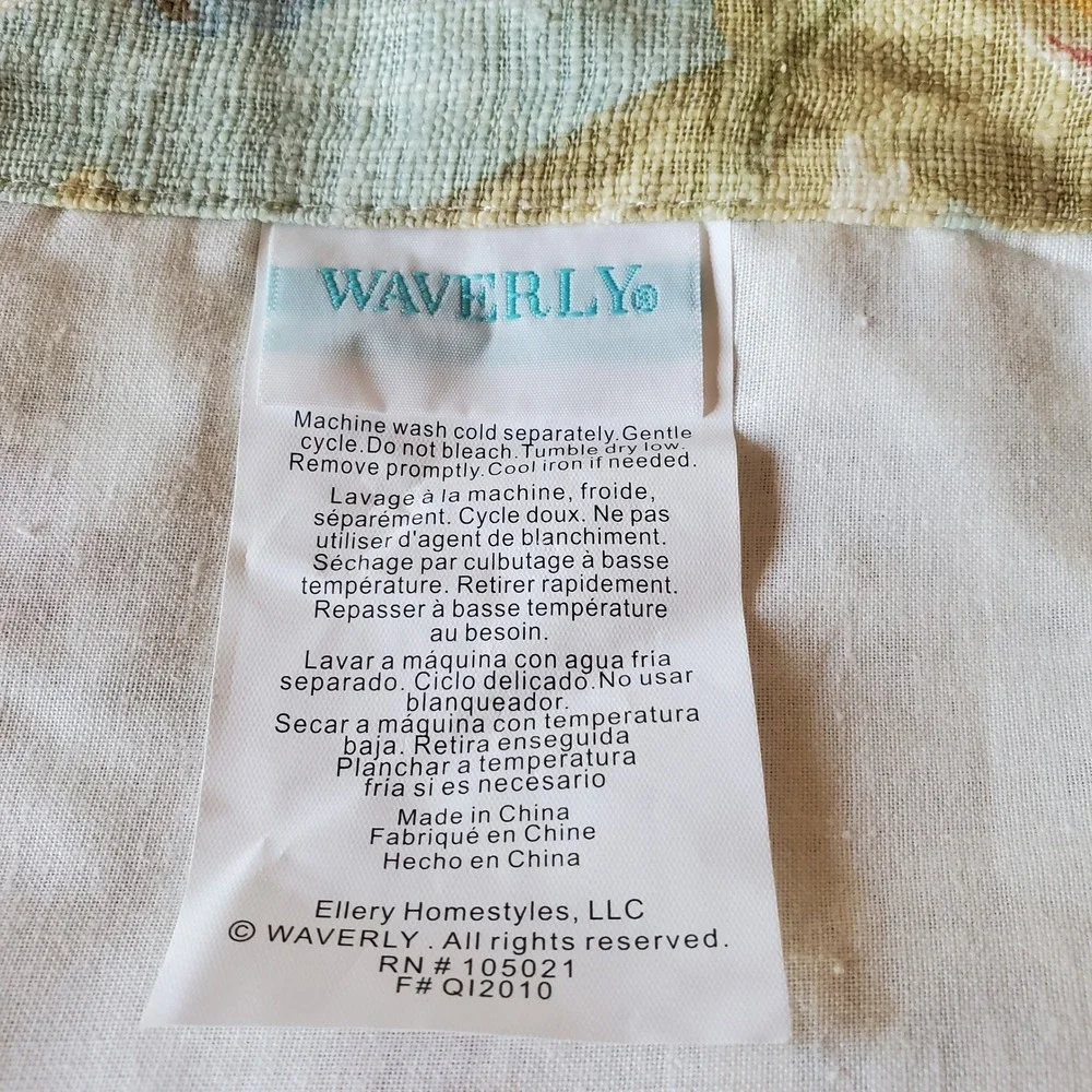 Waverly Floral Scalloped Valance Blue Pink Linen Cotton 51x18 Cottagecore